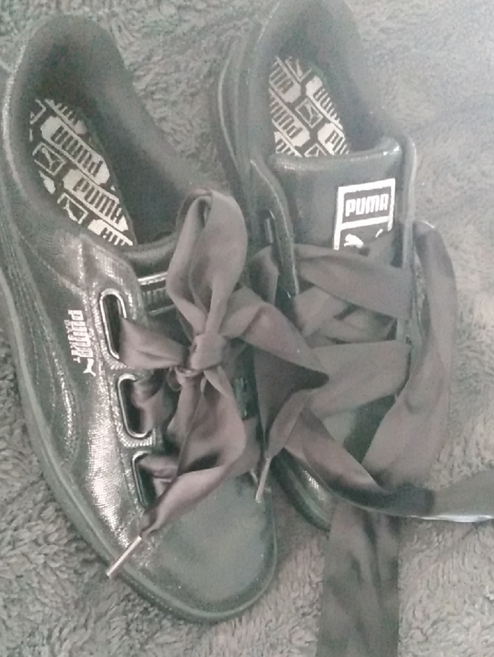Puma Black Satin Ribbon Low-Top Sneakers